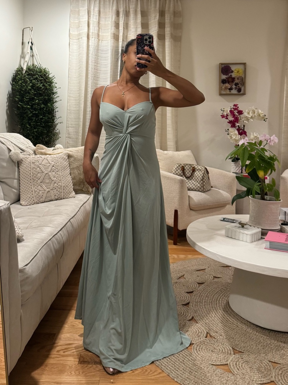 ASOS DESIGN Sage Green Twist Front Bridesmaid Maxi Dress Cami Straps Sz 4
